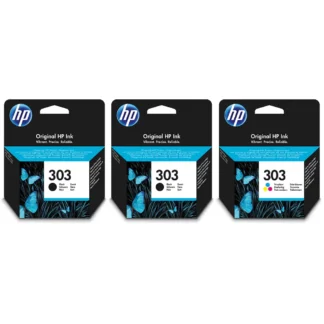 2x Original HP 303 Black & 1x 303 Tri-Colour Ink Cartridges