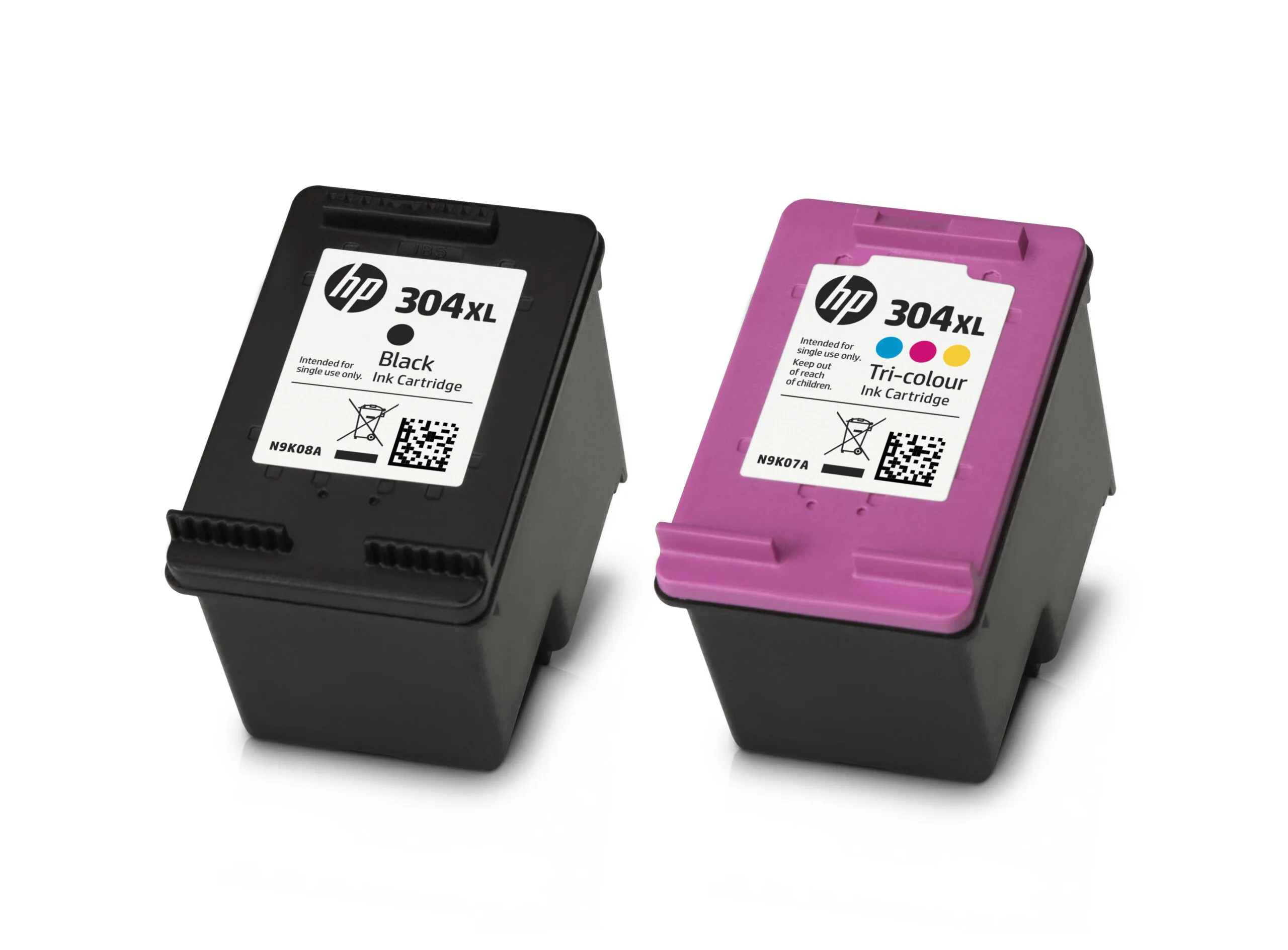 HP 304XL Black and Tri-Color Ink Cartridges, Left facing