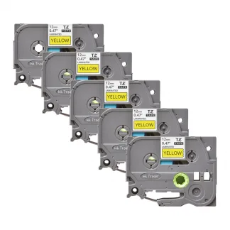 5x Brother P-Touch TZE-631 Yellow Labels - Brother P-Touch TZE631