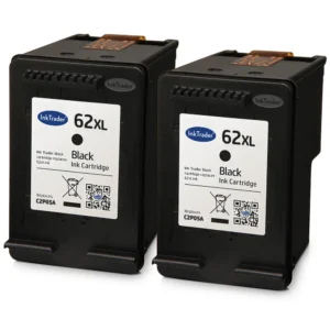 2x Remanufactured HP 62XL Black Ink Cartridges