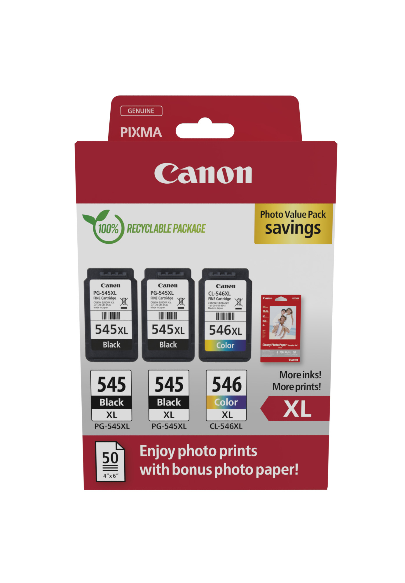 Canon PG-545XL x2 + CL-546XL Ink Cartridge + Photo Paper Value Pack - 8286B015