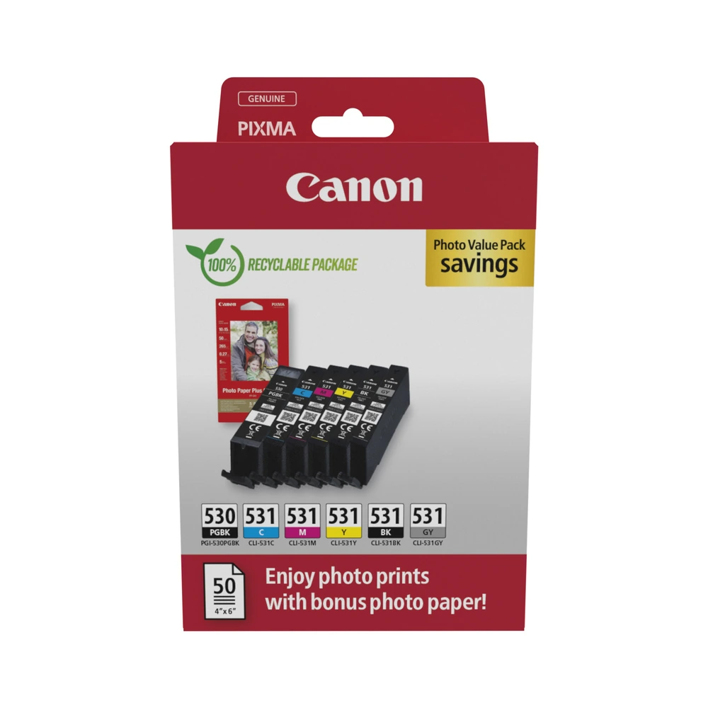 Canon PGI-530 + CLI-531 Ink Cartridge + Photo Paper Value Pack - 6117C004