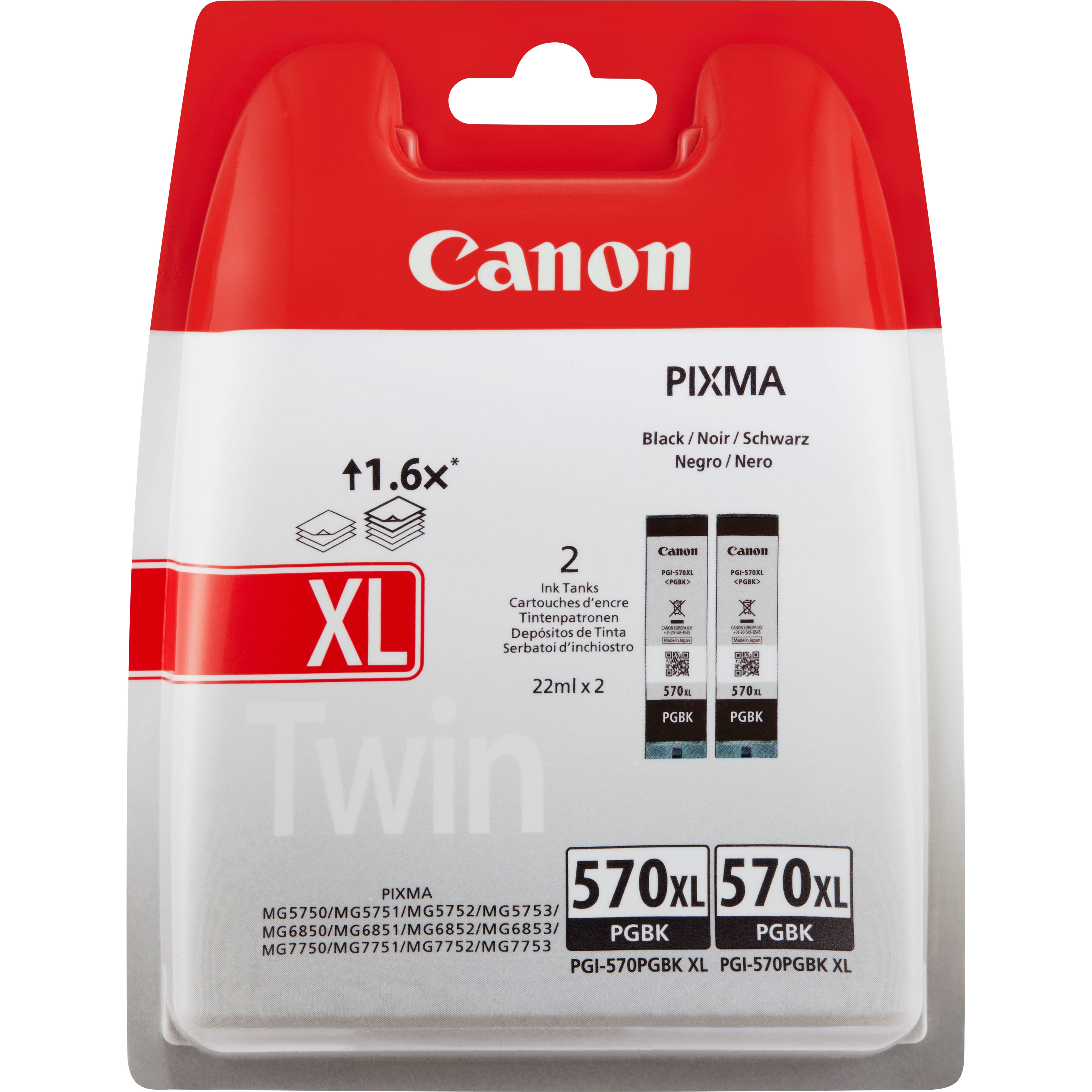 Canon PGI-570XL Black Ink Cartridge Twin Pack - 0318C007