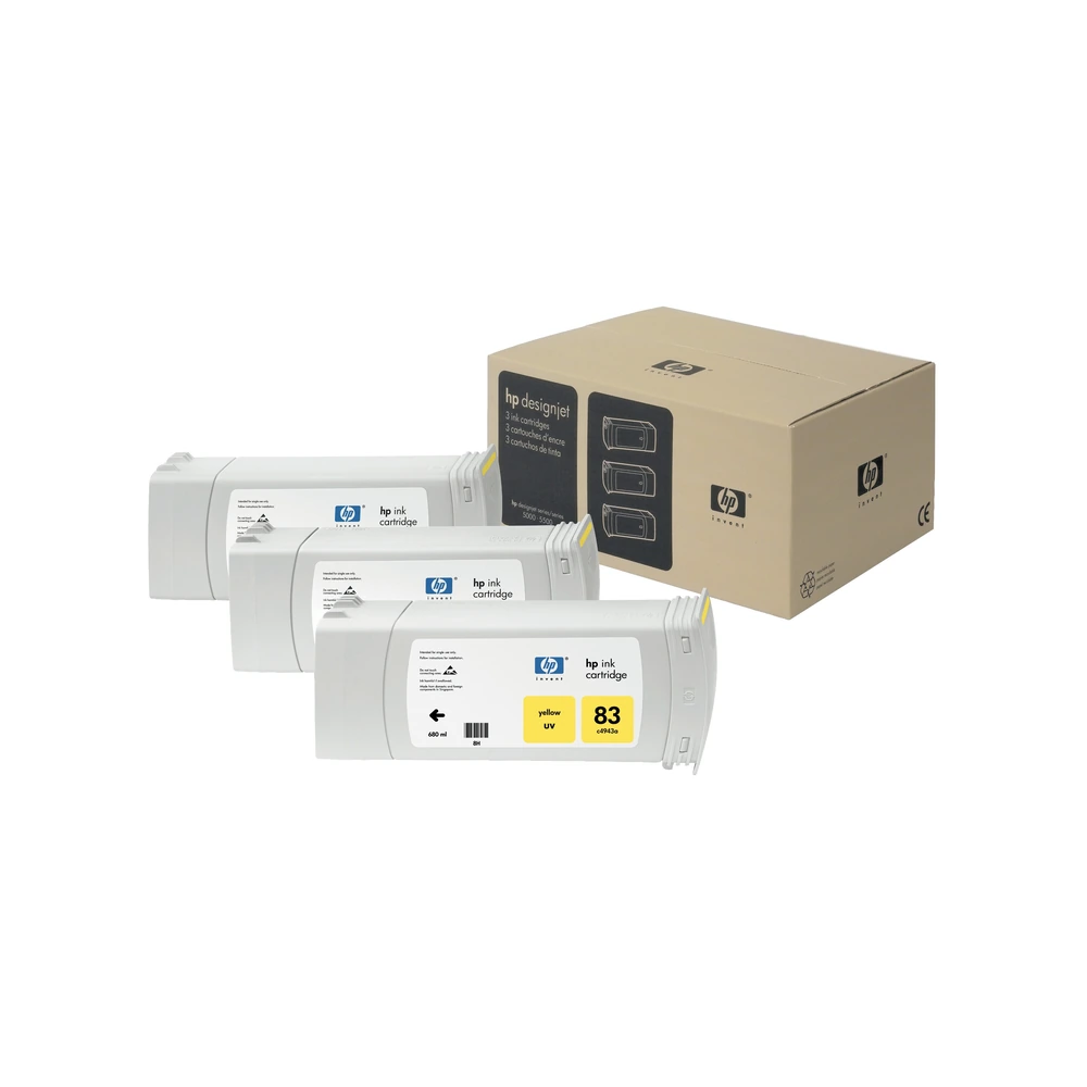 HP 83 + 680 Yellow Ink Cartridge Tri-Pack - C5075A