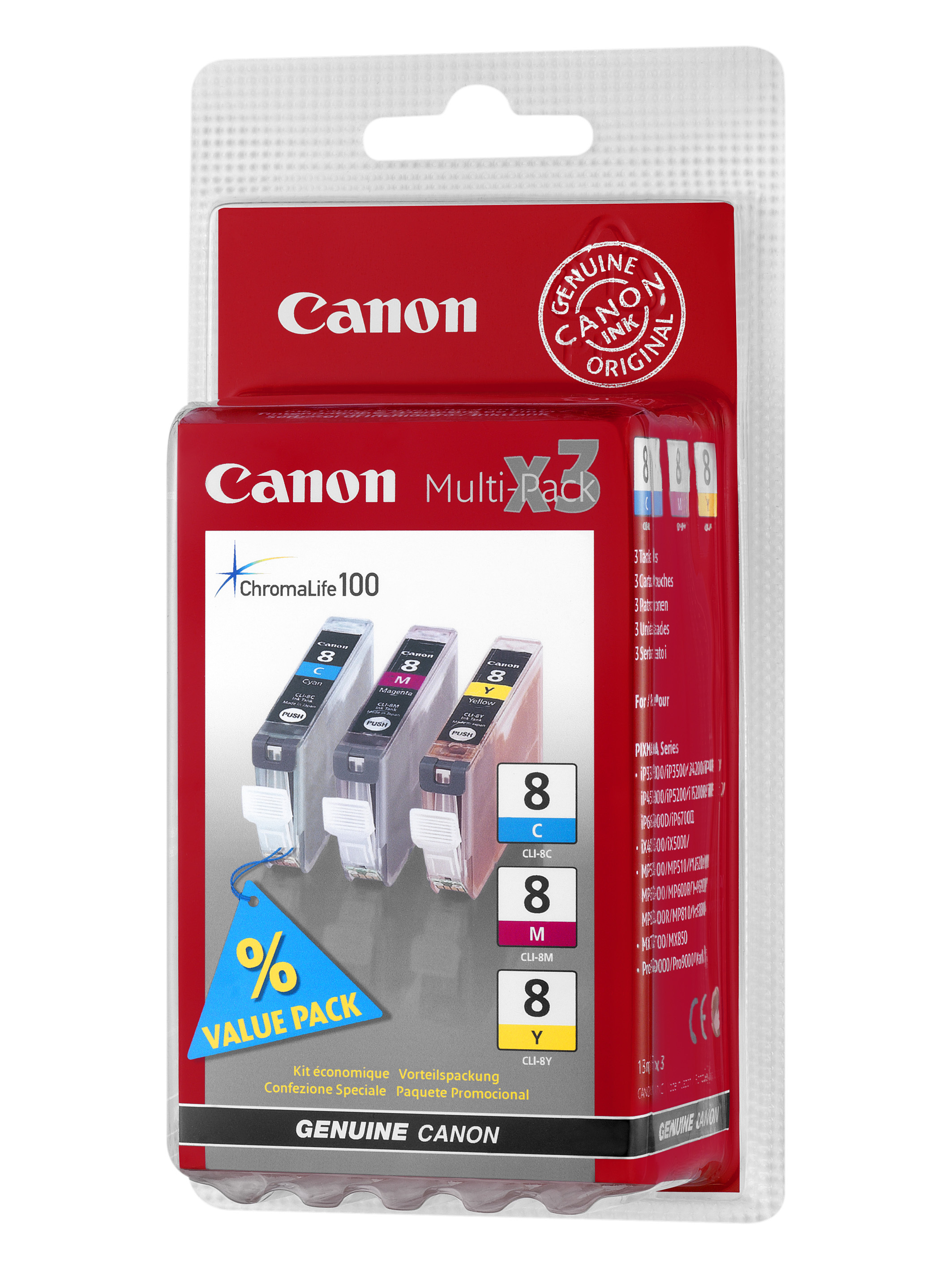 Canon CLI-8 Tri-Pack Ink Cartridge Multipack - 0621B026