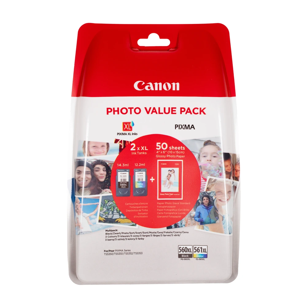 Canon PG-560XL + CL-561XL Ink Cartridge + Photo Paper Value Pack - 3712C004