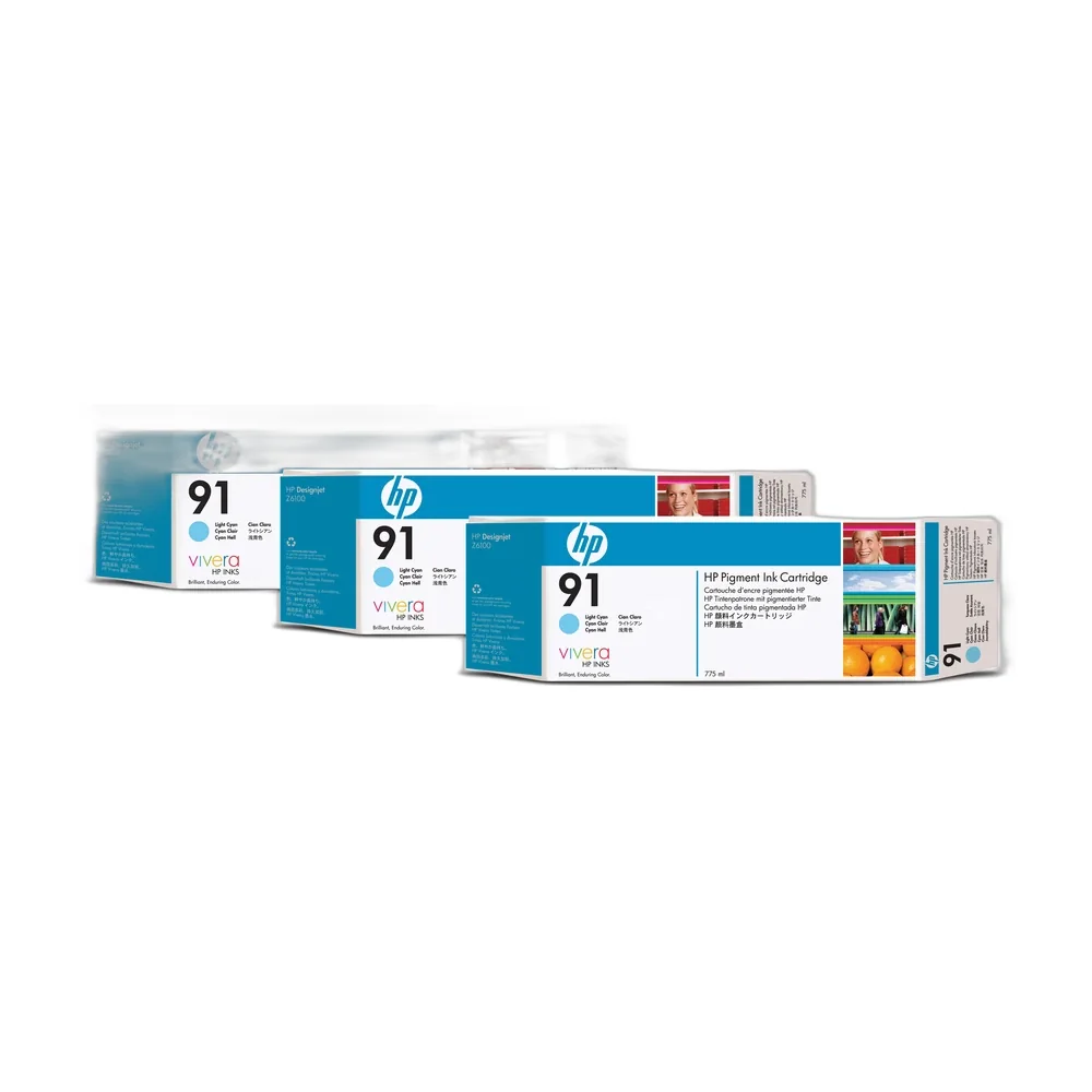 HP 91 Light Cyan Ink Cartridge Triple Pack (3 x 775ml) - C9486A