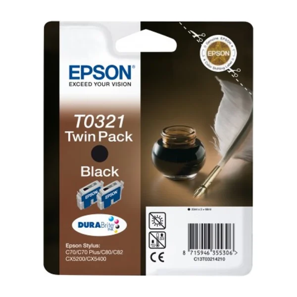 Epson T0321 Black Ink Cartridge Twin Pack - C13T03214210